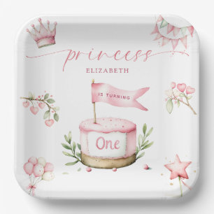 Sweet Little Princess Pink Cake 1st Birthday Paper Plate