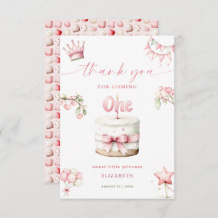Sweet Little Princess Pink Cake 1st Birthday Thank You Card