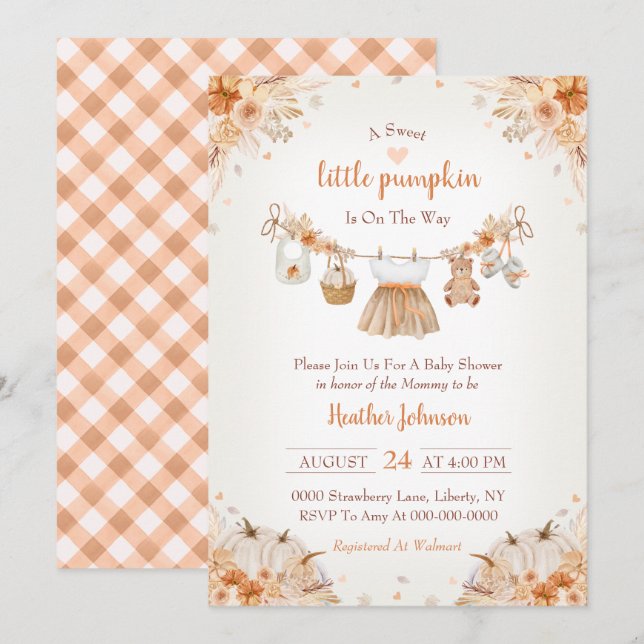 Sweet Little Pumpkin Autumn Baby Shower Invitation (Front/Back)