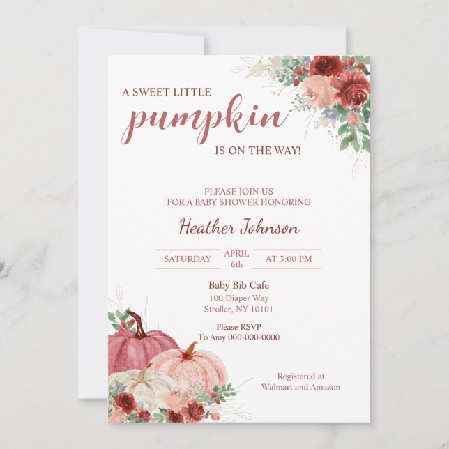 Sweet Little Pumpkin Autumn Baby Shower Invitation (Front)