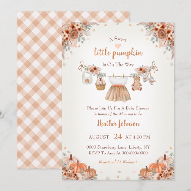 Sweet Little Pumpkin Autumn Baby Shower Invitation (Front/Back)