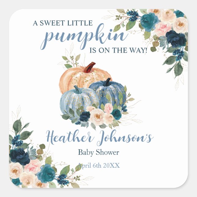Sweet Little Pumpkin Autumn Baby Shower Square Sticker (Front)