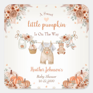 Sweet Little Pumpkin Autumn Baby Shower Square Sticker