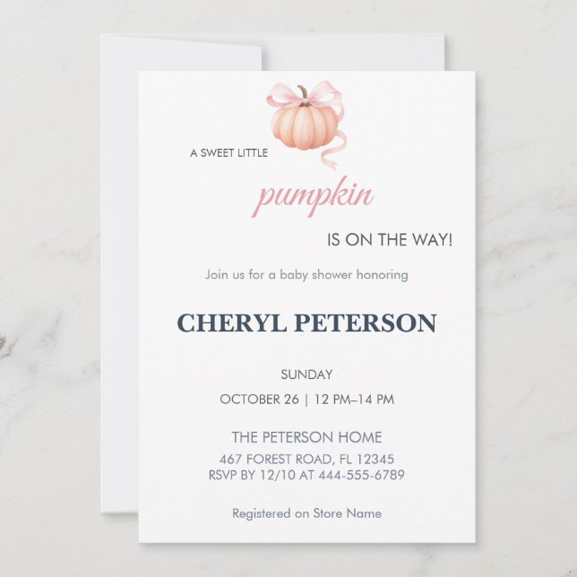 Sweet Little Pumpkin Baby Shower Invite (Front)