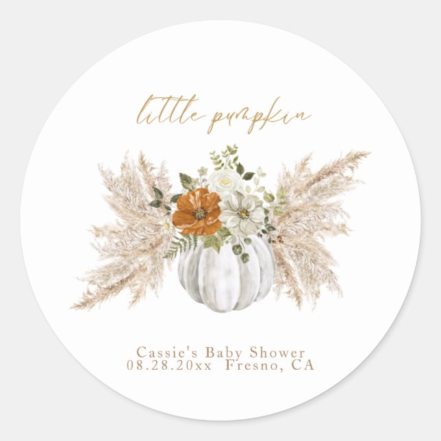 Sweet Little Pumpkin Baby Shower Thank you Classic Round Sticker (Front)