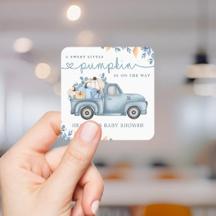 Sweet Little Pumpkin Blue Autumn Baby Shower Square Sticker