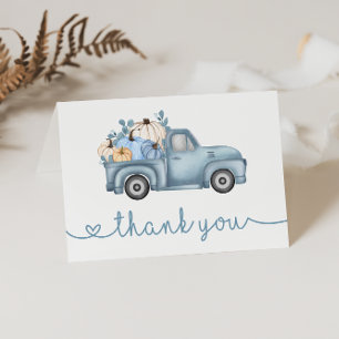 Sweet Little Pumpkin Blue Autumn Baby Shower Thank You Card
