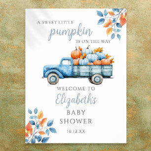 Sweet Little Pumpkin Blue Baby Shower Welcome Sign