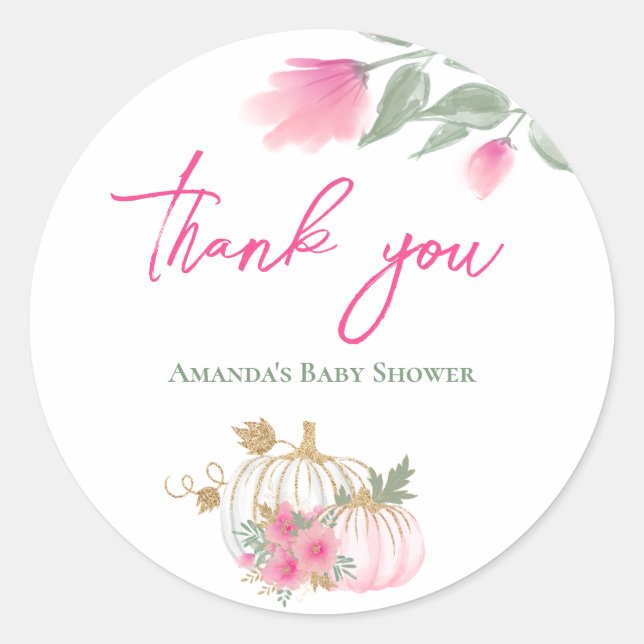 Sweet Little Pumpkin Blush Pink Gold White Floral Classic Round Sticker (Front)