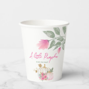 Sweet Little Pumpkin Blush Pink Gold White Floral Paper Cups