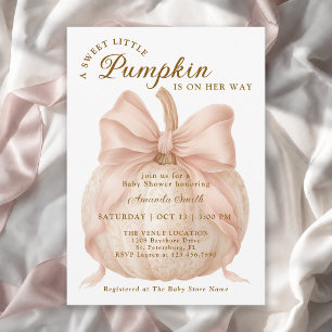 Sweet Little Pumpkin Bow Baby Shower Invitation