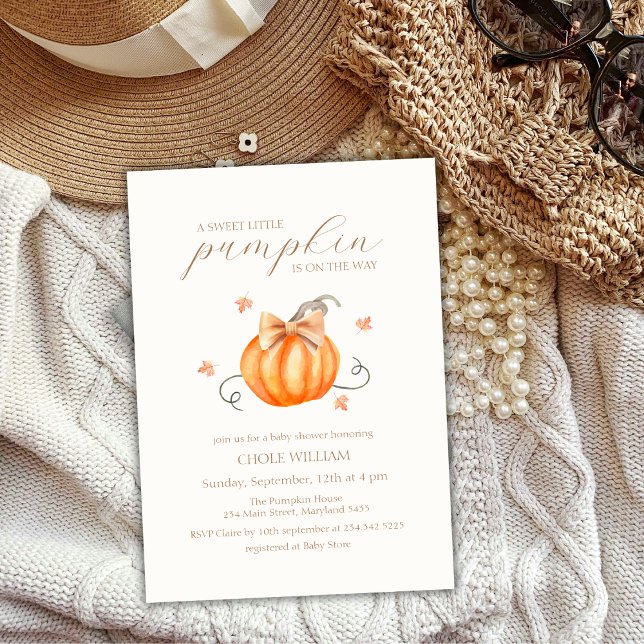 Sweet Little Pumpkin Bow Fall Baby Shower Invitation (Sweet Little Pumpkin Bow Fall Baby Shower Invitation)
