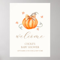 Sweet Little Pumpkin Bow Fall Baby Shower Welcome 