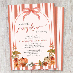 Sweet Little Pumpkin Fall Baby Girl Shower Invitation