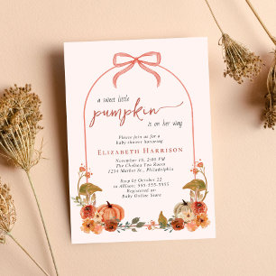 Sweet Little Pumpkin Fall Baby Girl Shower Invitation