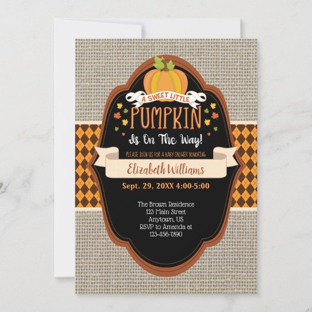 Sweet Little Pumpkin Fall Baby Shower Invitation (Front)