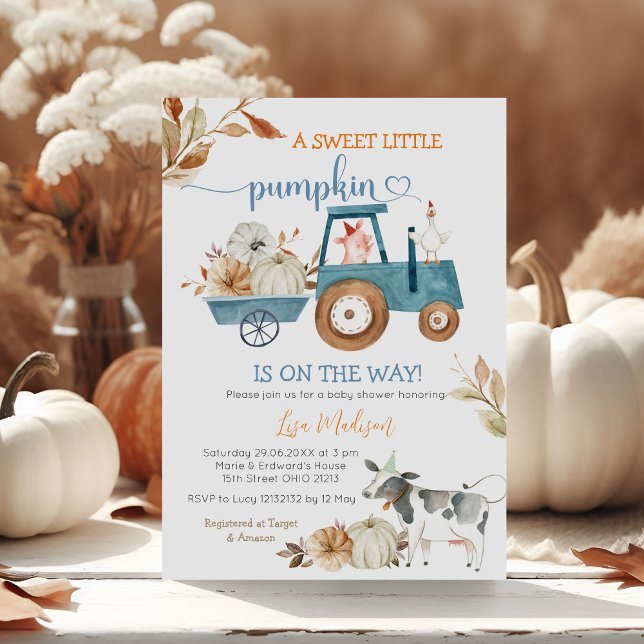 Sweet Little Pumpkin Fall Farm Animals Baby Shower Invitation (Creator Uploaded)