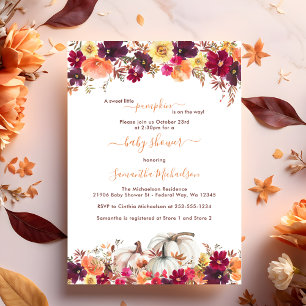 Sweet Little Pumpkin Fall Floral Baby Shower Invitation