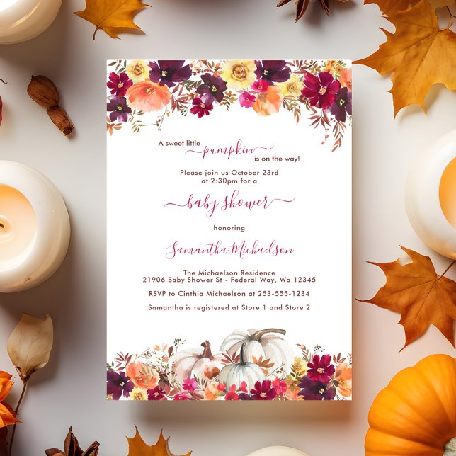 Sweet Little Pumpkin Fall Floral Baby Shower Invitation (Sweet Little Pumpkin Fall Floral Baby Shower Invitation)