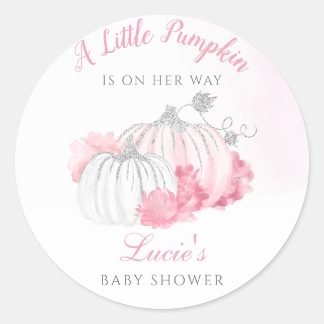 Sweet Little Pumpkin Floral Fall Baby Girl Shower  Classic Round Sticker (Front)