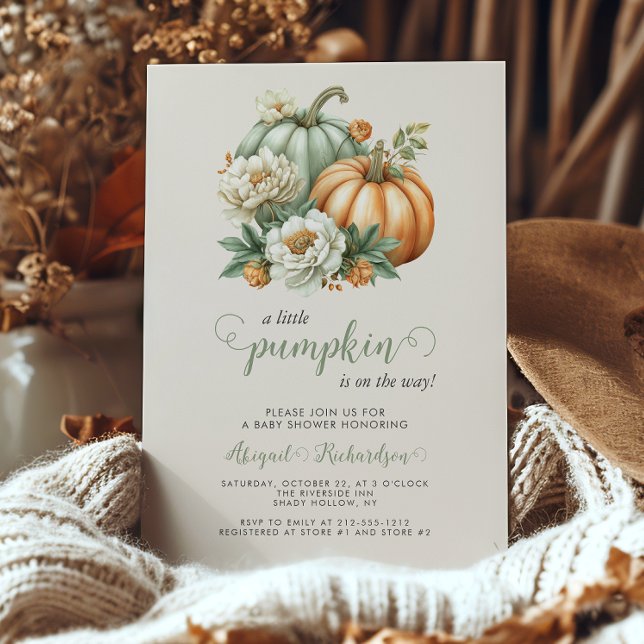 Sweet Little Pumpkin Floral Fall Baby Shower Invitation (Creator Uploaded)