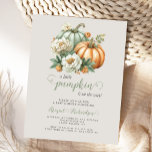 Sweet Little Pumpkin Floral Fall Baby Shower Postcard<br><div class="desc">This cute baby shower invitation features a watercolor image of two pumpkins in pastel shades of sage green and orange, adorned with white and orange flowers. Below, the words "a little pumpkin is on the way, " appear, with the word "pumpkin" in sage green handwriting script decorated with curlicues in...</div>