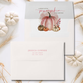 Sweet Little Pumpkin On Her Way Pink Baby Shower  Envelope