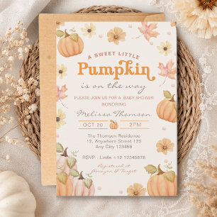Sweet Little Pumpkin On The Way Fall Baby Shower Invitation