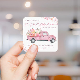 Sweet Little Pumpkin Pink Autumn Baby Shower Square Sticker
