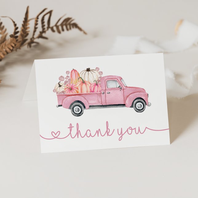 Sweet Little Pumpkin Pink Autumn Baby Shower Thank You Card (Creator Uploaded)