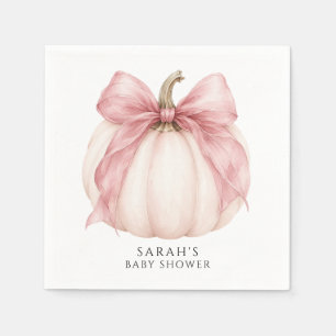 Sweet Little Pumpkin & Pink Bow Baby Shower Napkin
