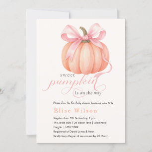 Sweet Little pumpkin pink bow is on the way Invitation