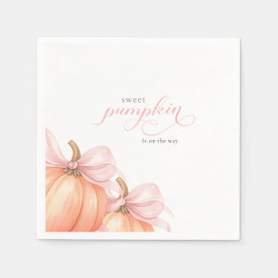 Sweet Little pumpkin pink bow is on the way Napkin