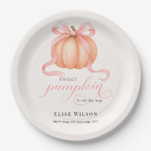 Sweet Little pumpkin pink bow is on the way Paper Plate