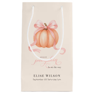 Sweet Little pumpkin pink bow is on the way Small Gift Bag