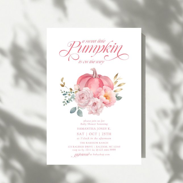 Sweet Little Pumpkin Pink Floral Fall Baby Shower Invitation (Creator Uploaded)