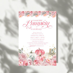 Sweet Little Pumpkin Pink Floral Fall Baby Shower Invitation