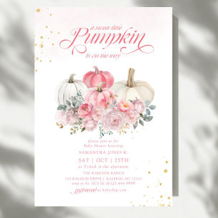 Sweet Little Pumpkin Pink Floral Fall Baby Shower Invitation