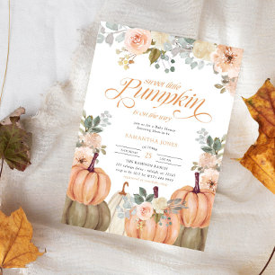 Sweet Little Pumpkin Pink Floral Fall Baby Shower  Invitation