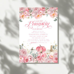 Sweet Little Pumpkin Pink Floral Fall Baby Shower Invitation