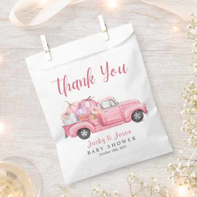 Sweet Little Pumpkin Pink Girl Baby Shower Favour Bags (Clipped)