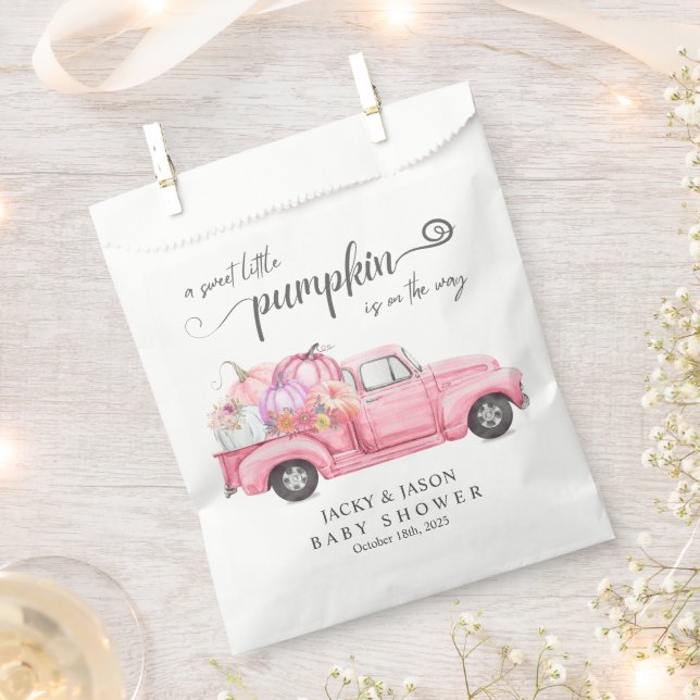 Sweet Little Pumpkin Pink Girl Baby Shower Favour Bags (Clipped)