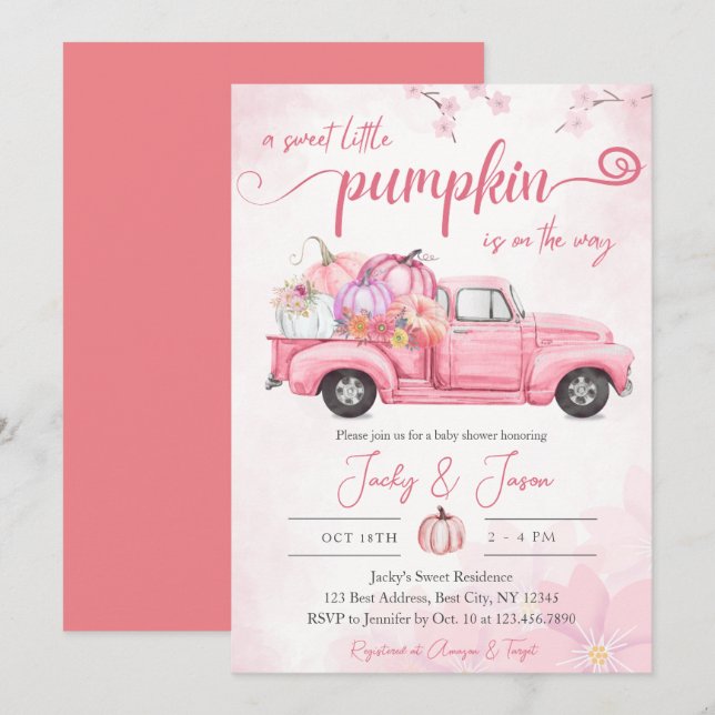 Sweet Little Pumpkin Pink Girl Baby Shower Invitation (Front/Back)