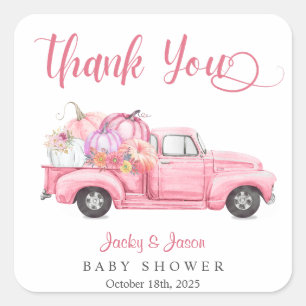 Sweet Little Pumpkin Pink Girl Baby Shower Square Sticker