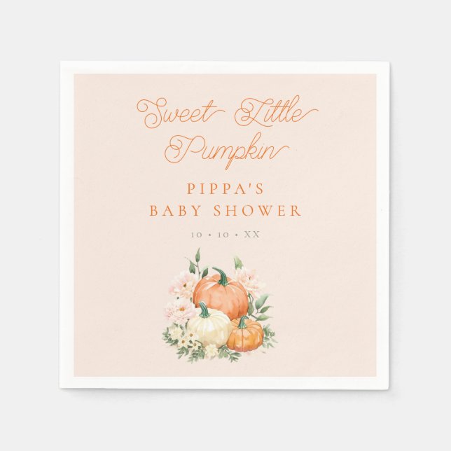 Sweet Little Pumpkin Pink & Orange Baby Shower Napkin (Front)