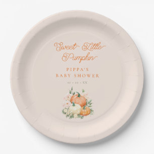 Sweet Little Pumpkin Pink & Orange Baby Shower Paper Plate