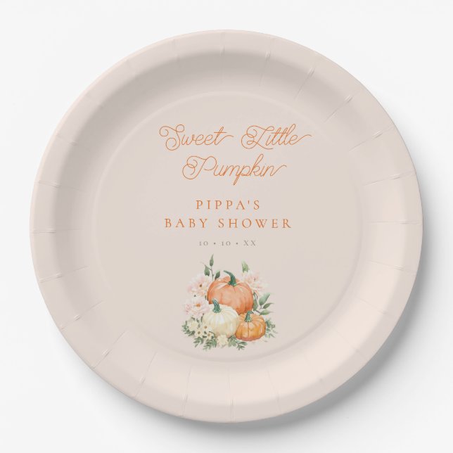 Sweet Little Pumpkin Pink & Orange Baby Shower Paper Plate (Front)