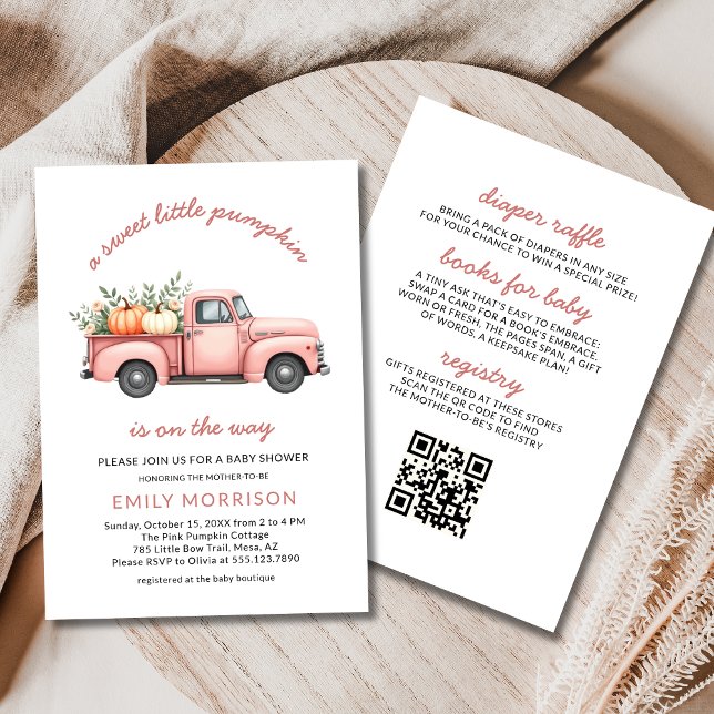 Sweet Little Pumpkin Pink Truck Girl Baby Shower Invitation (Creator Uploaded)