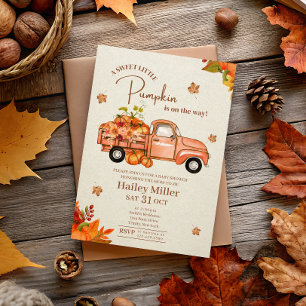 Sweet Little Pumpkin Truck Fall Baby Shower Invitation