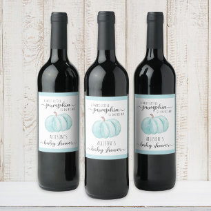Sweet Little Pumpkin Watercolor Baby Boy Shower Wine Label